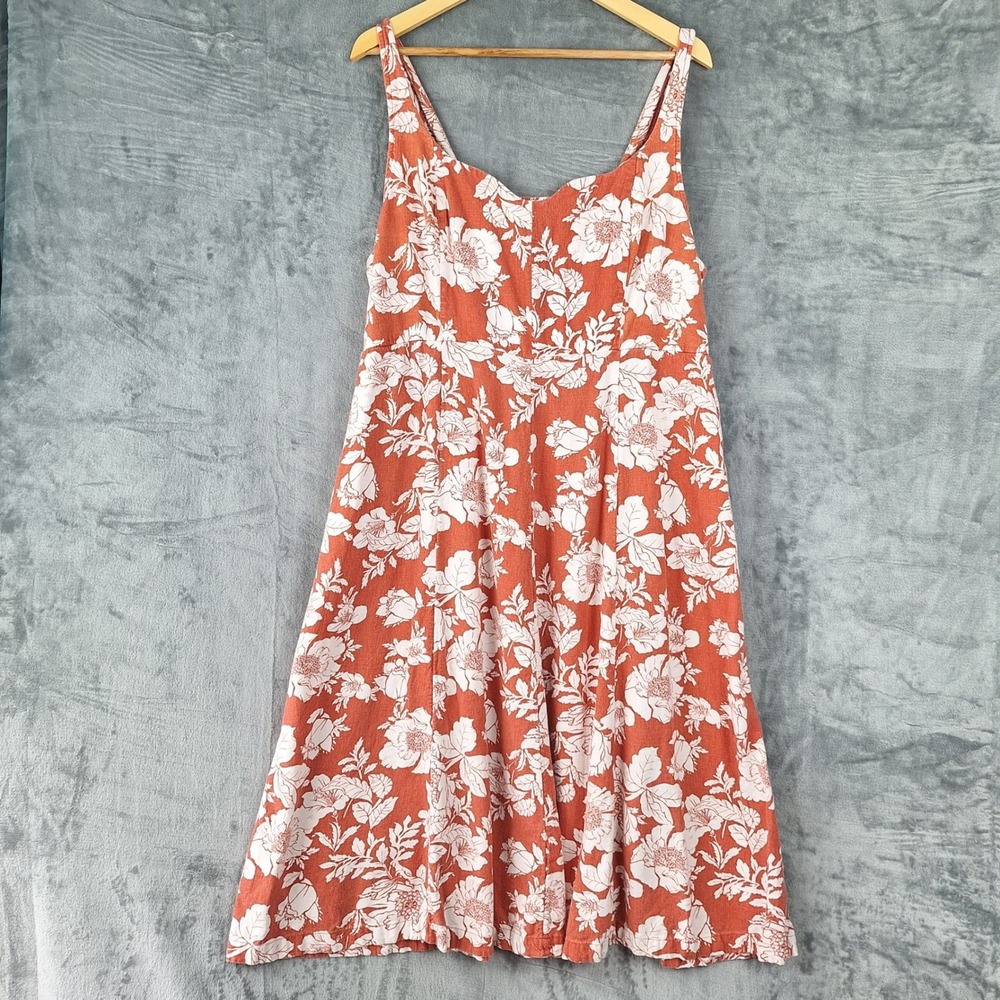 Old Navy Dress 2X Linen Blend Floral Tropical Beach Resort Midi Pockets Coastal